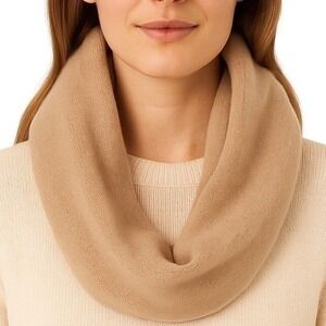 Beige Knit Infinity Scarf Neutral Tan Cream Loop Scarf Minimalist Cozy Winter OS